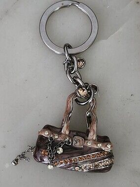 Alexander Kalifano Amber & Clear Crystal-Accented Brown Enameled Purse Keychain